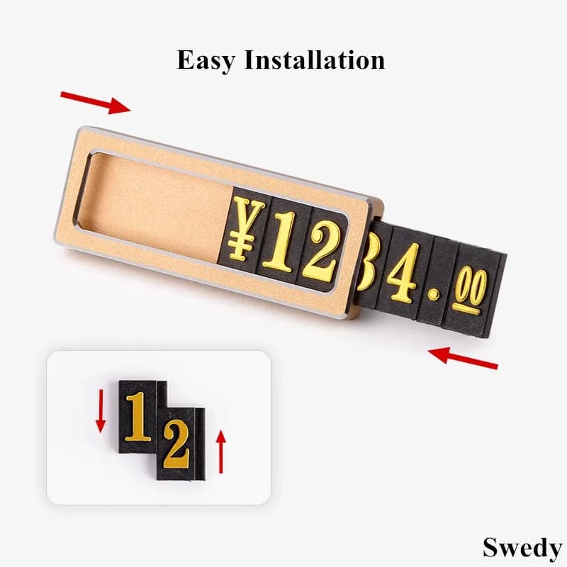 Etichette per prezzi con base in alluminio Etichette per cartelli pubblicitari con prezzi pop Espositore Numero digitale regolabile Etichette per cubetti dei prezzi dei gioielli