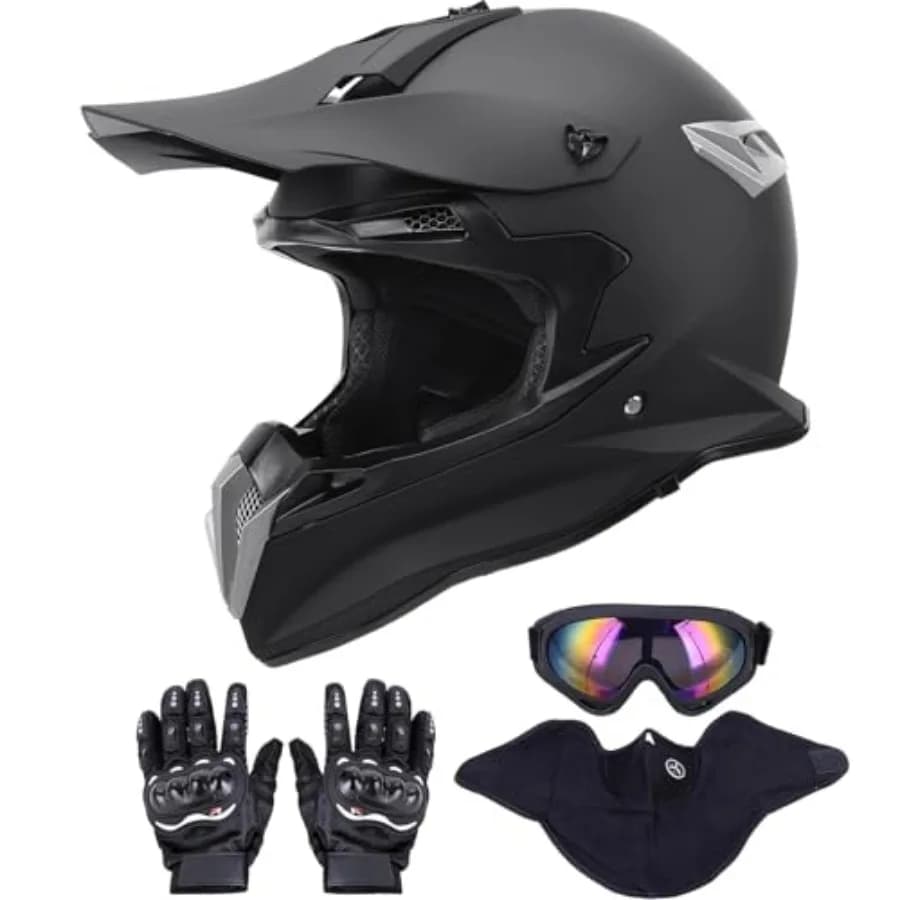 Casco da Motocross per Adulti con Occhiali, Guanti e Maschera, Casco ATV Unisex per Uomini e Donne, Regolabile con Protezione Solare