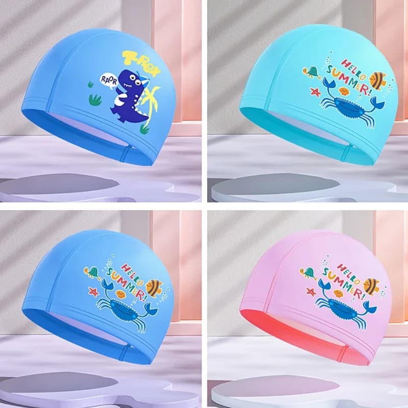 Soft and waterproof swim cap for children, cute cartoon, long hair, ear protection, boys and girls