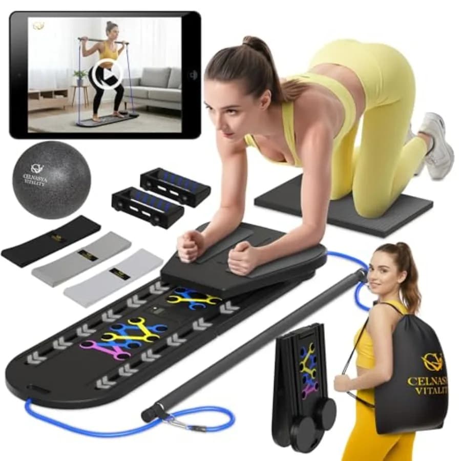 Pilates Reformer 7-in-1 Folding Table with Timer, Home Training Kit with Resistance Bands and Ball - Pilates at Home