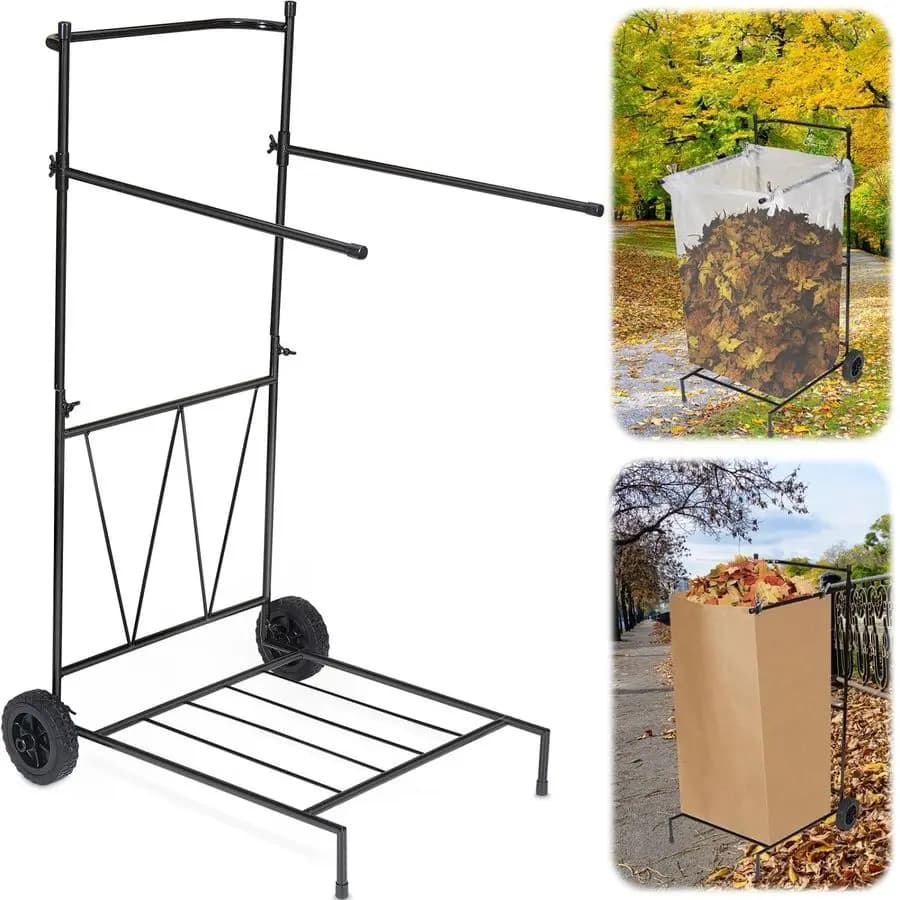Support for Spacing Bags with Wheels, Adjustable, Capacity 30-45 Gallons, for Exterior, Resistant, for Garden and Meadow