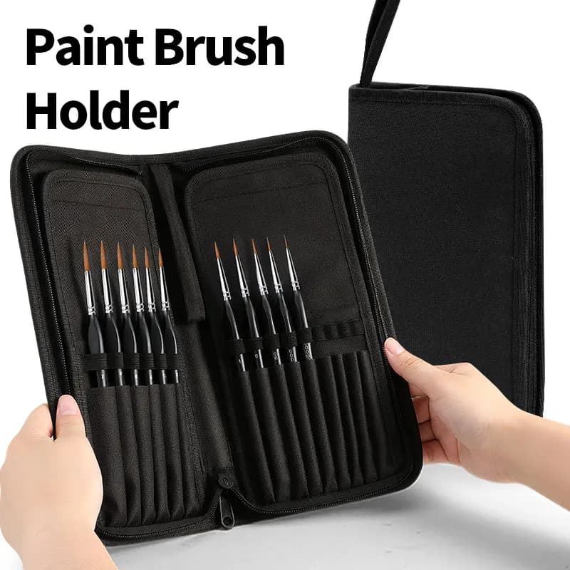 15 Slots Paint Brush Holder for Travel,10.74x5.43 inch,Durable Zipper Closure,Black Foldable Case for Acrylic,Oil Paintbrushes