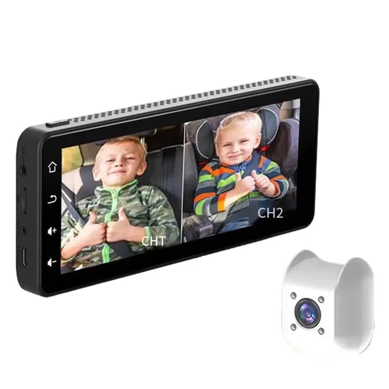 AS57-Camera per auto per bambini da 6,86 pollici 1080P con schermo diviso, monitor per seggiolino auto, 360 ° Monitor per Sedile Posteriore con Rotazione Completa