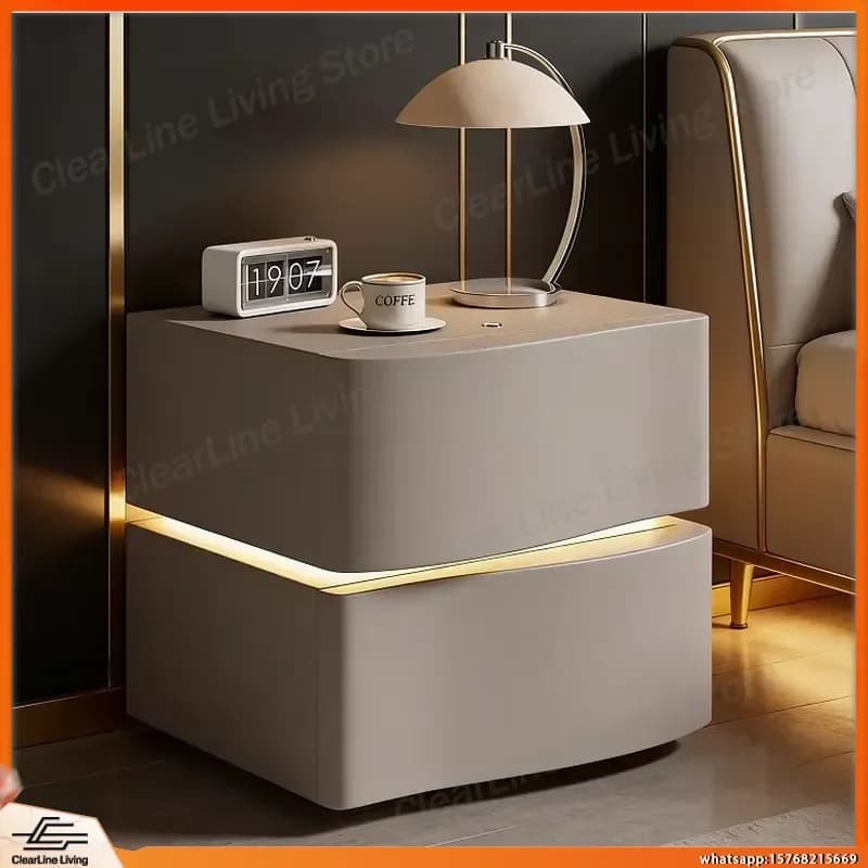 Comodino a 3 cassetti con striscia LED, moderno comodino per camera da letto, soggiorno, contenitore, uso hotel, casa