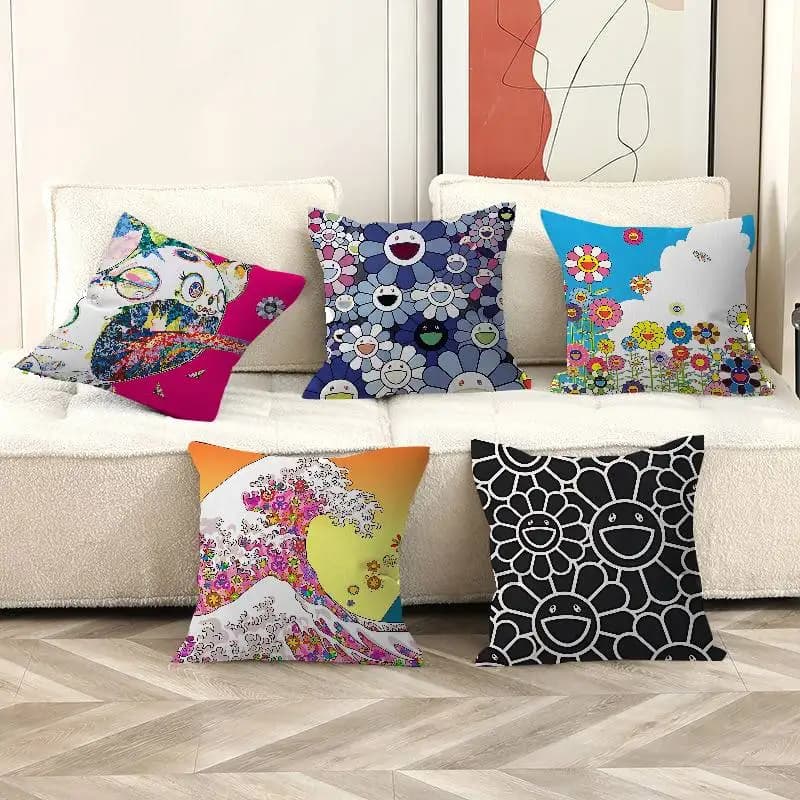Fodera per cuscino Art T-Takashi M-Murakamis, decorazione rustica per la casa, fodere per cuscini decorativi per divano