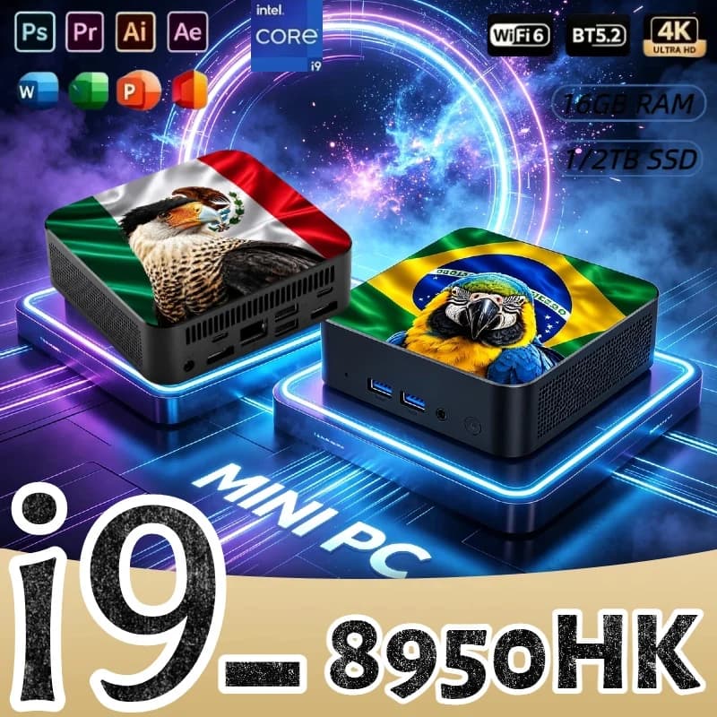 Mini PC Core i9-8950HK 16GB RAM 2TB SSD 4K UHD Outputs Portable High-Performance Desktops for Gaming New 2026 Mexico Brazil Flag