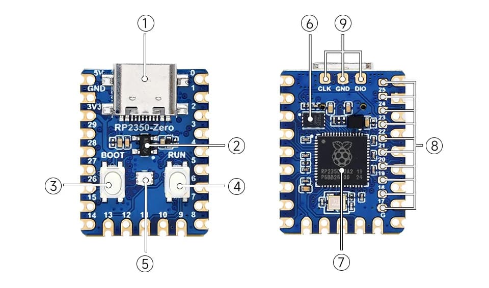 RP2350-Zero Waveshare Mini Development Board Raspberry Pi Microcontroller Development Board Based On Raspberry Pi Dual-core