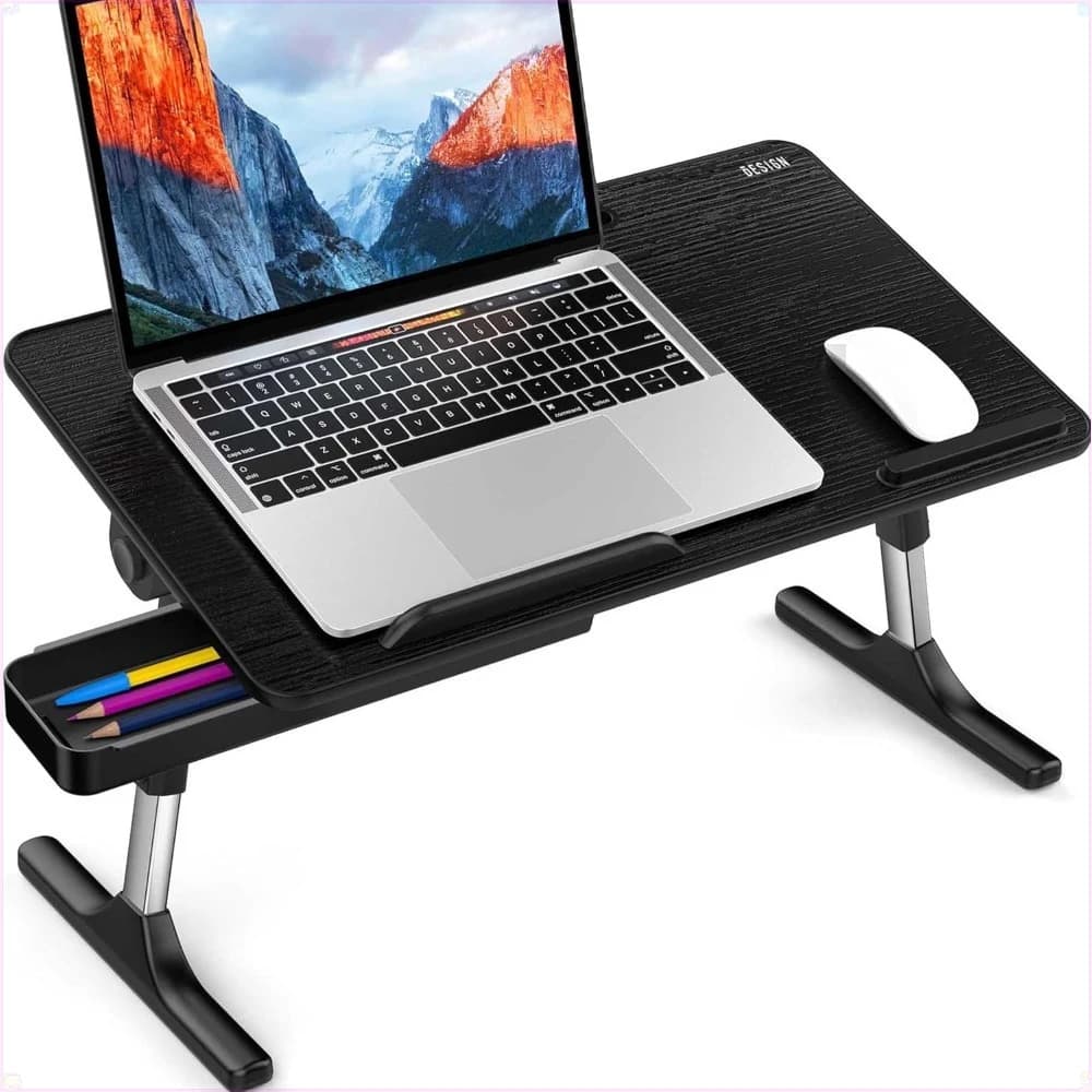 LT05 Tavolino Regolabile per Laptop, Scrivania Portatile da Letto, Vassoio Pieghevole per Divano, Supporto per Computer, Nero