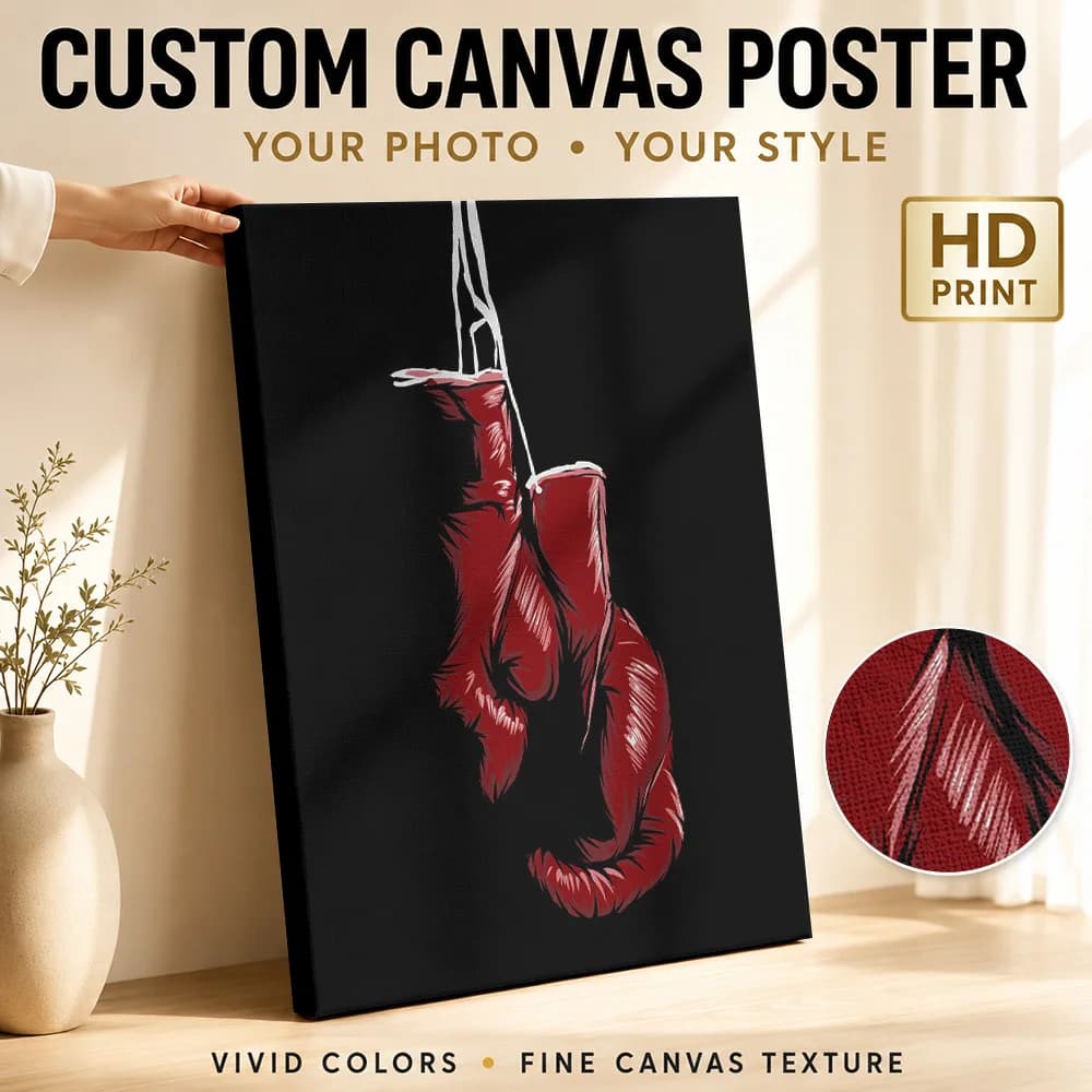 Boxing Gloves Framed Canvas Print Poster Personalized Photo Sports Portrait Wall Art for Bedroom Gym Decor Gift for Collectors