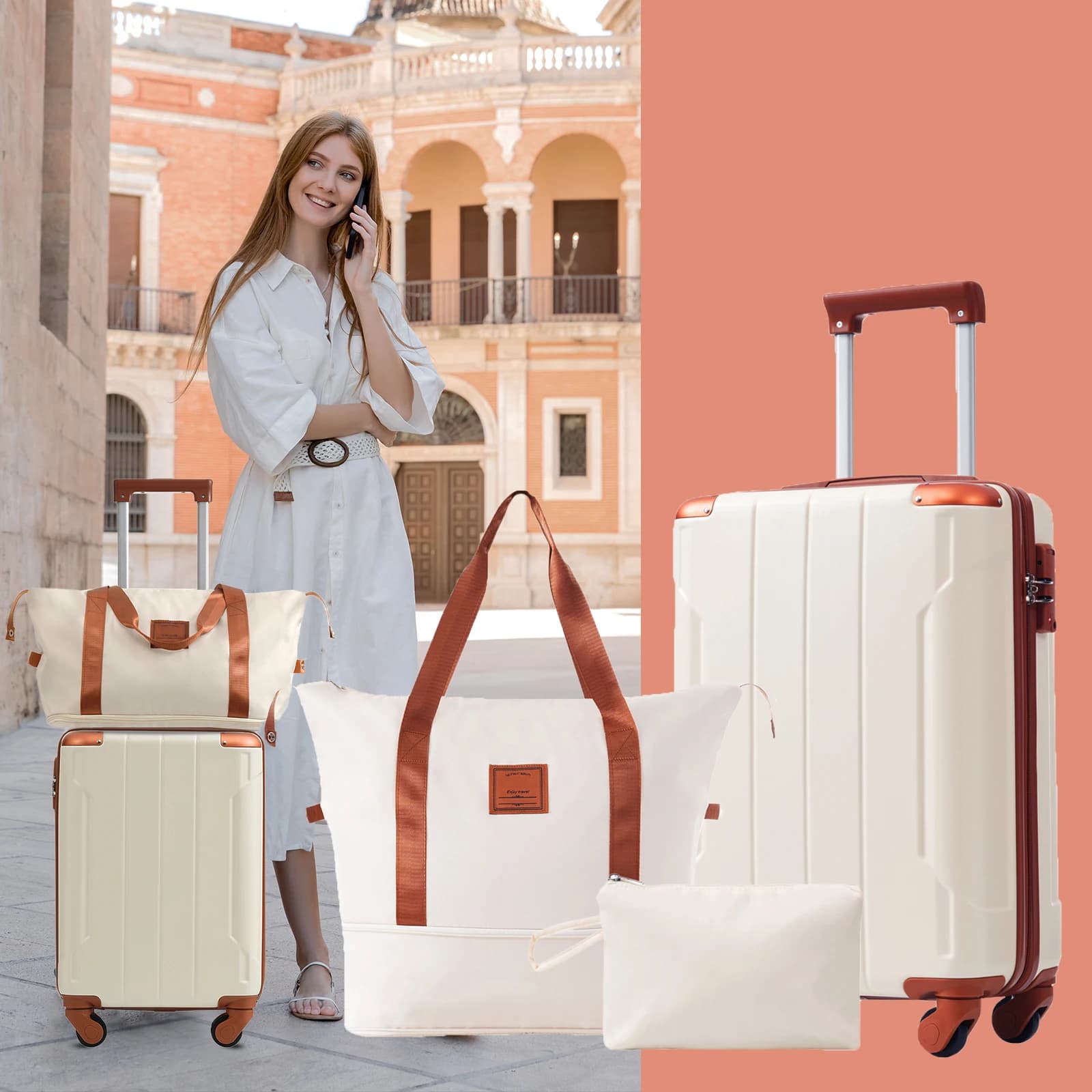 Trolley da 20 pollici Trolley alla moda Valigia Spinner con 1 borsone e 1 borsa da toilette per il fine settimana e la valigia d'imbarco per viaggi a lunga distanza