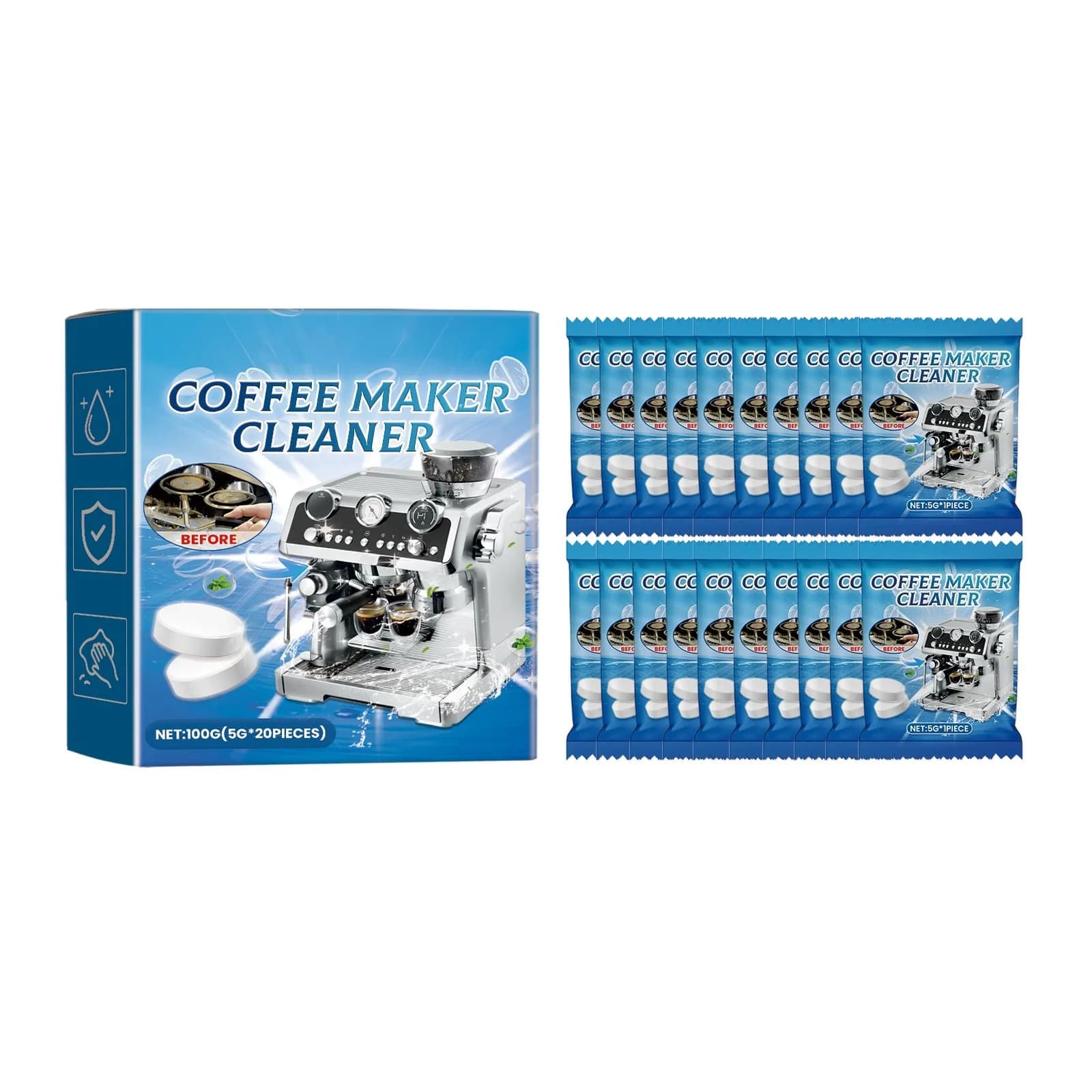 20 pezzi di tavoletta per la pulizia della macchina da caffè compressa effervescente agente disincrostante rimozione di prodotti chimici per la pulizia dell'olio accessori da cucina