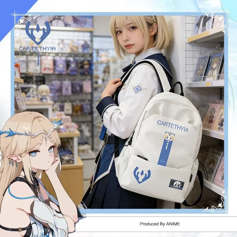 Zaino Wuthering Waves Cartethyia per Studenti, Borsa Scolastica Carina Kawaii per Ragazze e Ragazzi, Zaino per Laptop Femminile alla Moda, Borse Anime per Libri