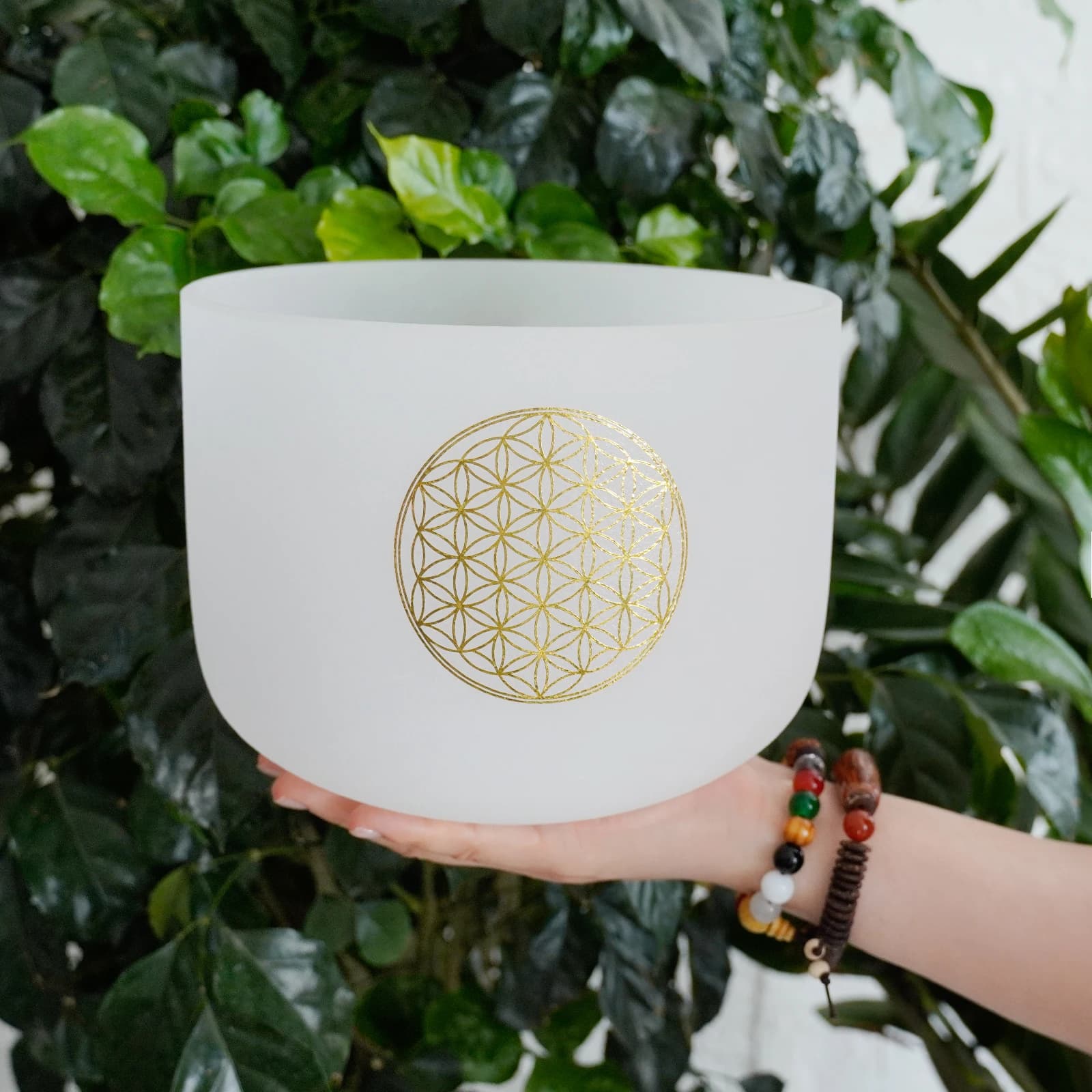 Hye-eun 8 Inch 528hz Frosted Quartz Crystal Life of Flower Tibetan Singing Bowl Meditation Yoga Sound Healing Rubber Mallet