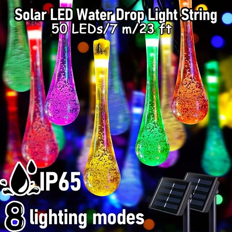 Outdoor Solar Raindrop Lights Teardrop Lights Solar Outdoor Lights, 8 Mode Christmas Lights Solar Patio Lights Garden Tree