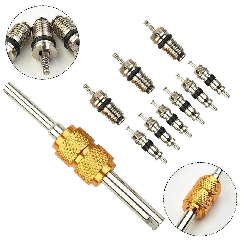 Set di 9 valvole per climatizzatore auto R134a + 1 attrezzo per la rimozione per sistema A/C - Kit completo per valvole del climatizzatore