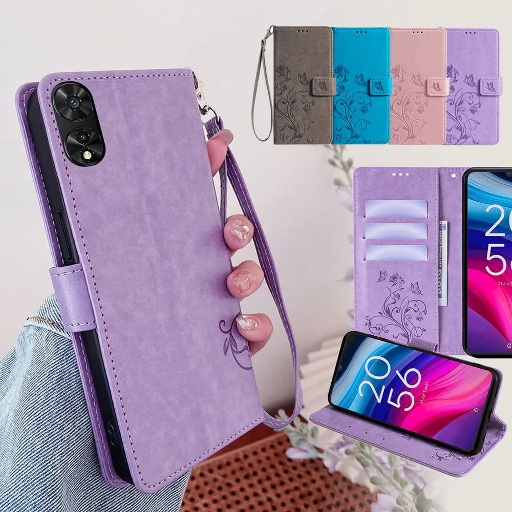 Custodia in pelle PU con goffratura a farfalla per TCL 505 503 502 501 TCL 50 Pro 50 XE 40 NxtPaper 50 XL 50SE Cover antiurto Coque