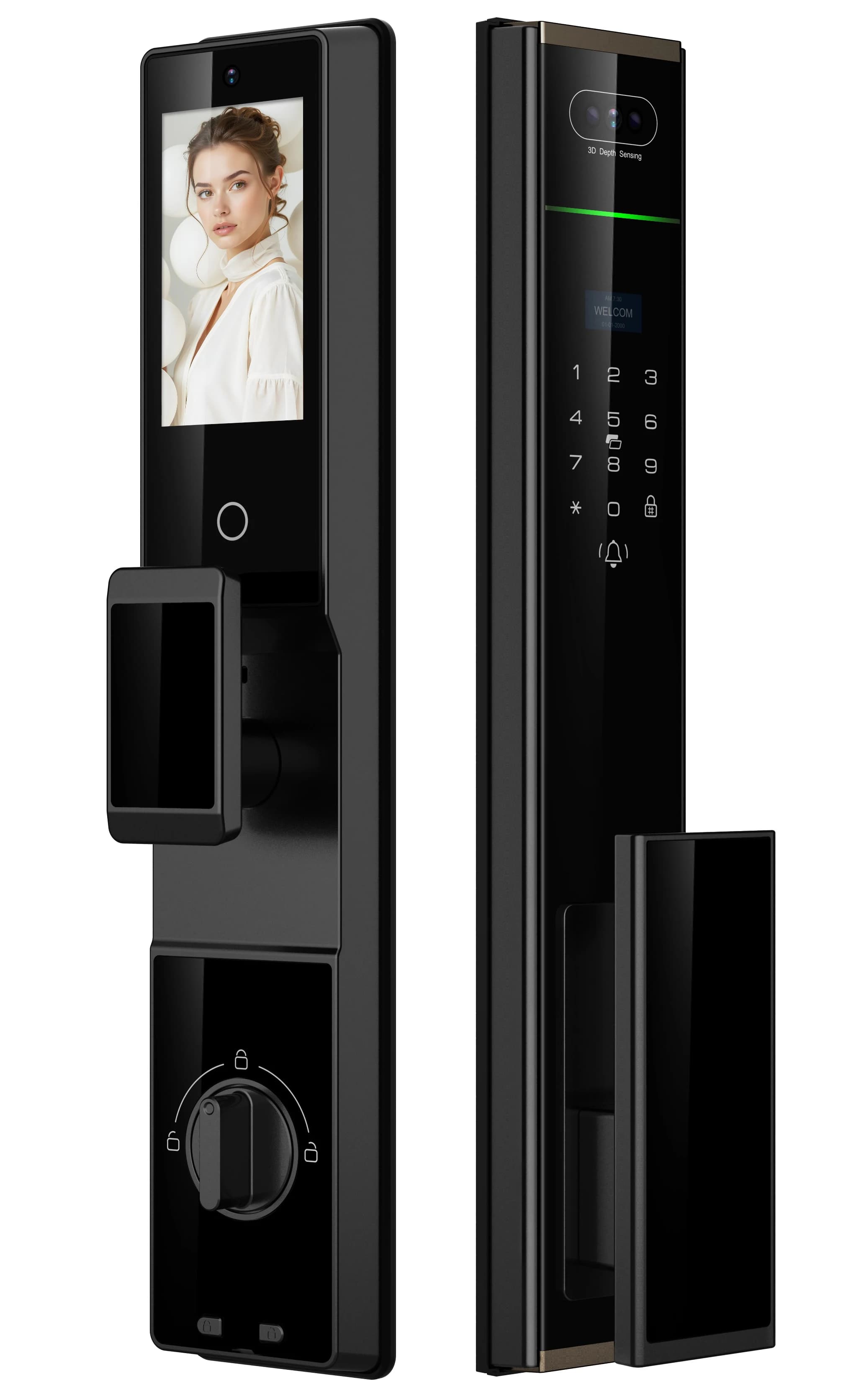 Serratura per porta Wifi elettronica 3D Riconoscimento facciale Tuya Serratura per porta intelligente con impronta digitale biometrica con spioncino per fotocamera byRAYKUBE Officia