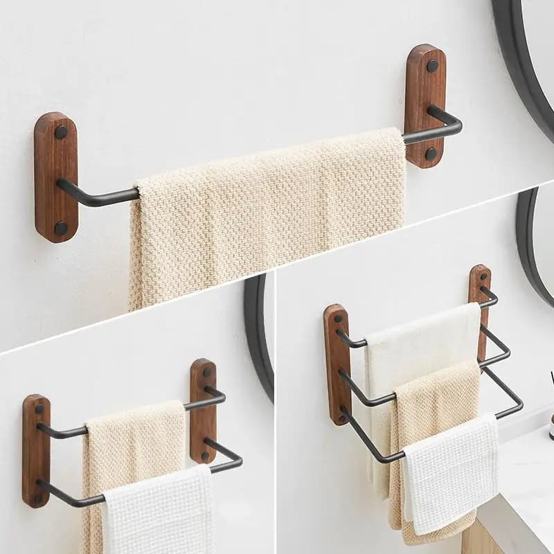 Portasciugamani da parete in legno e alluminio per bagno, barra appendiasciugamani in legno per angolo camera da letto, asta appendiabiti in ottone