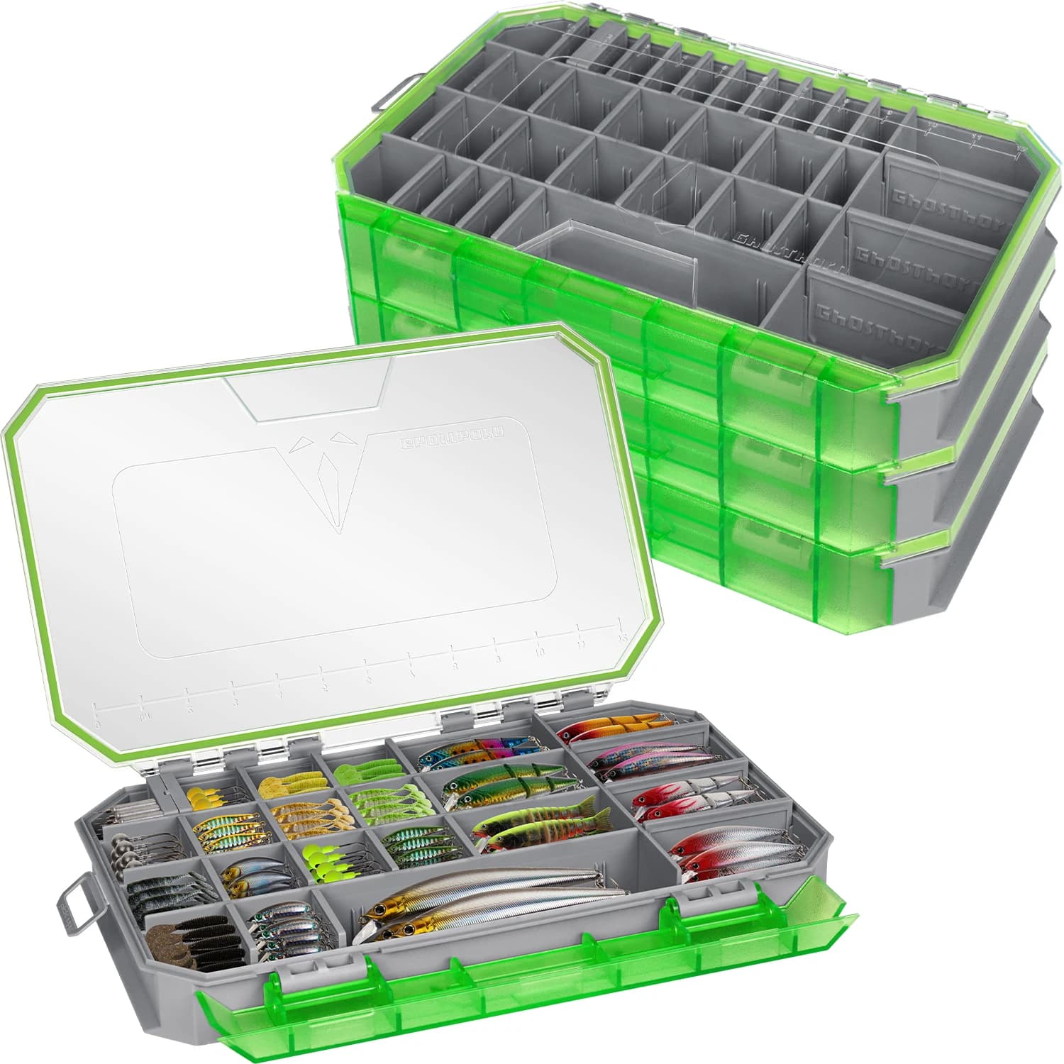 Scatola per attrezzatura da pesca Ghosthorn, vassoi per attrezzatura impermeabili 3600 e 3700, Organizer per scatola di plastica
