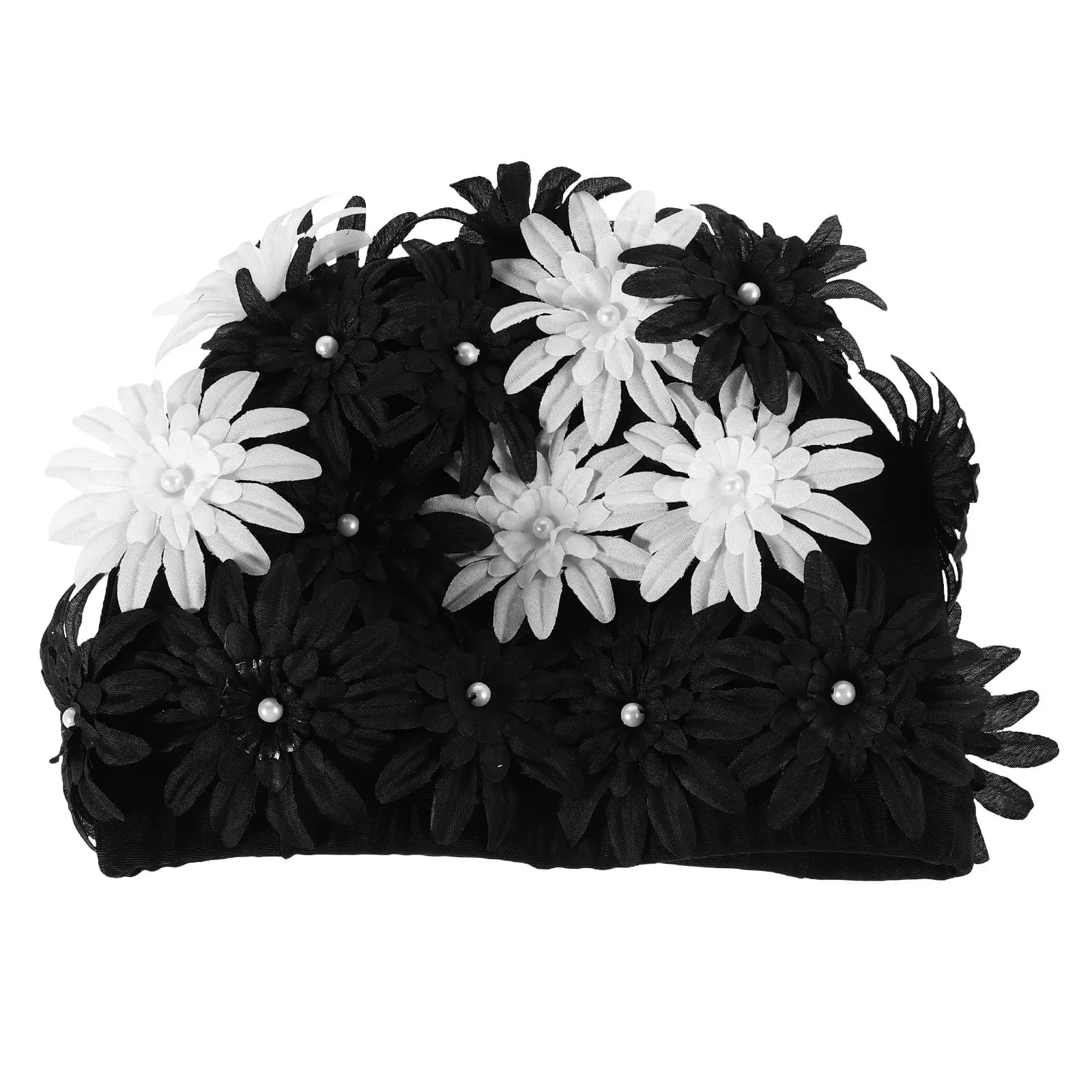 Women's Stylish Floral Bathing Cap Embroidered Pearl Flower Design Comfortable Waterproof Swim Hat for Long Hair Swimming