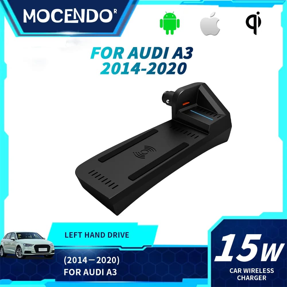 15W Wireless QI Charger Specific for Audi A3 with Phone Support, Quick Charging, OEM compatible for 2014-2020 Models, Auto Accessories