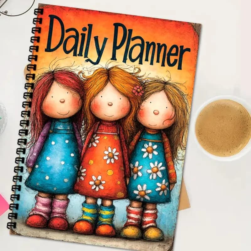 Daily&weekly planner | Spiral Binding Notebook A5 Size - Suitable for Teachers & Students, Vibrant Cartoon Girls Design