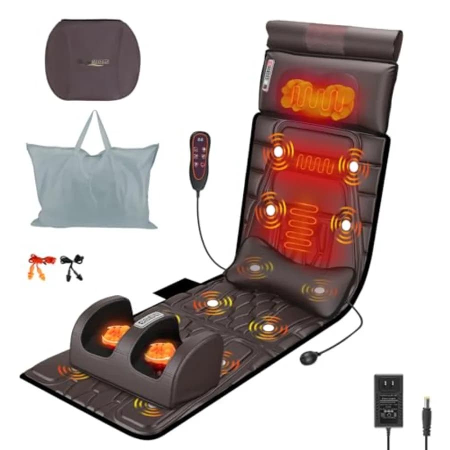 Full Body Massage Mat with Heat, Shiatsu Massage Pad Stackable for Collo and Feet, Vibration Massage Mats with Lombare 9 Cushion