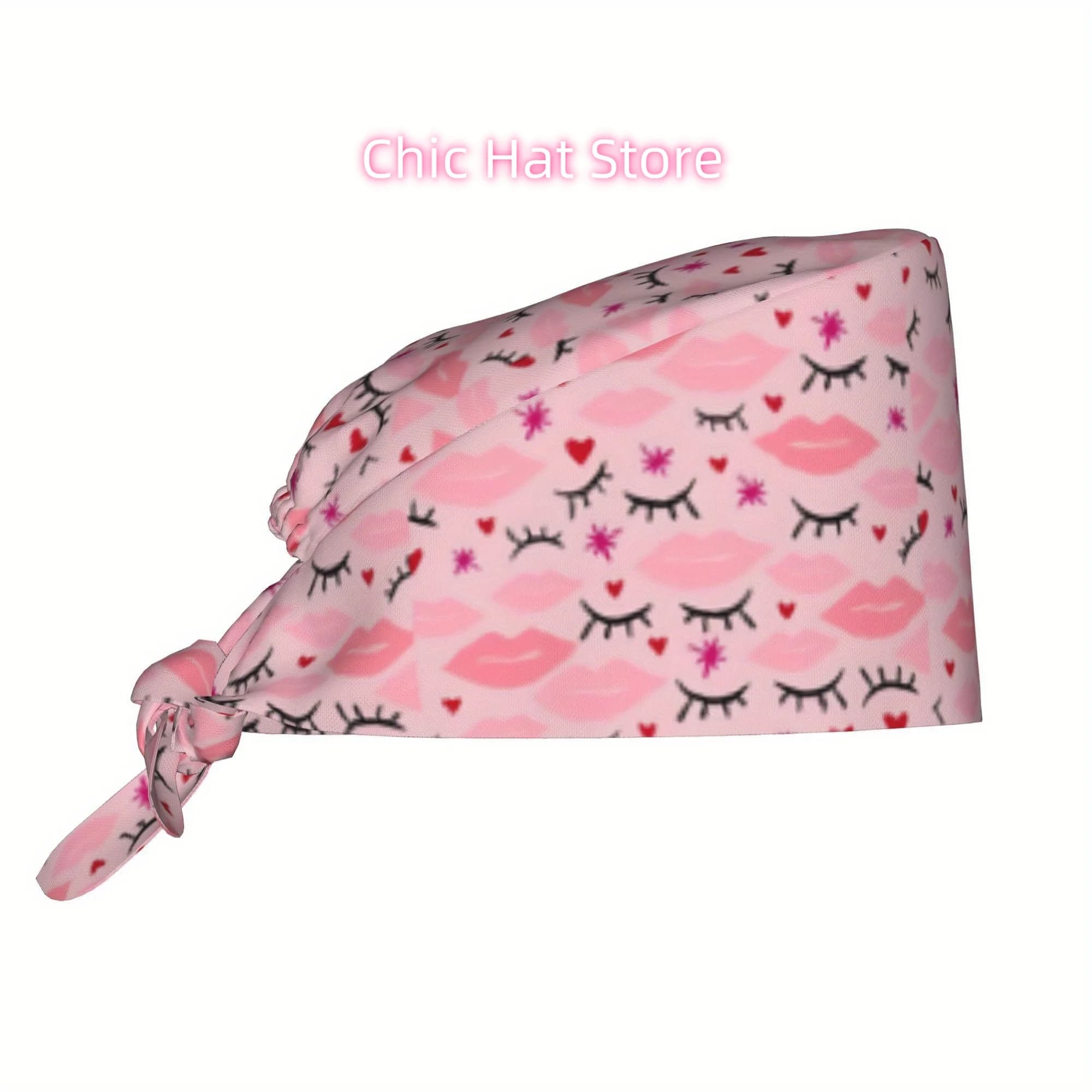 1 cappello da lavoro stampato alla moda per donna - Cappello leggero e regolabile, berretto da infermiera con laccetti, cappello antipolvere per chef e cuochi