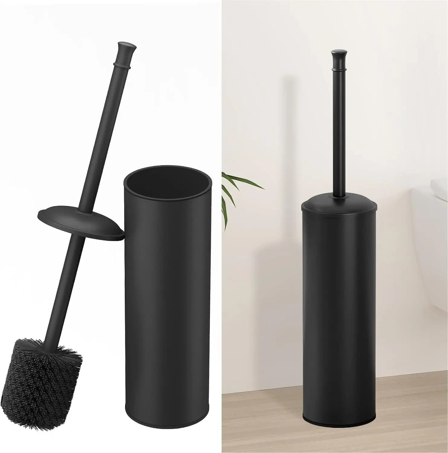Set Spazzola e Porta Spazzola per WC, Set per Pulizia del Gabinetto con Due Spazzole con Manico Extra Lungo, Resistente