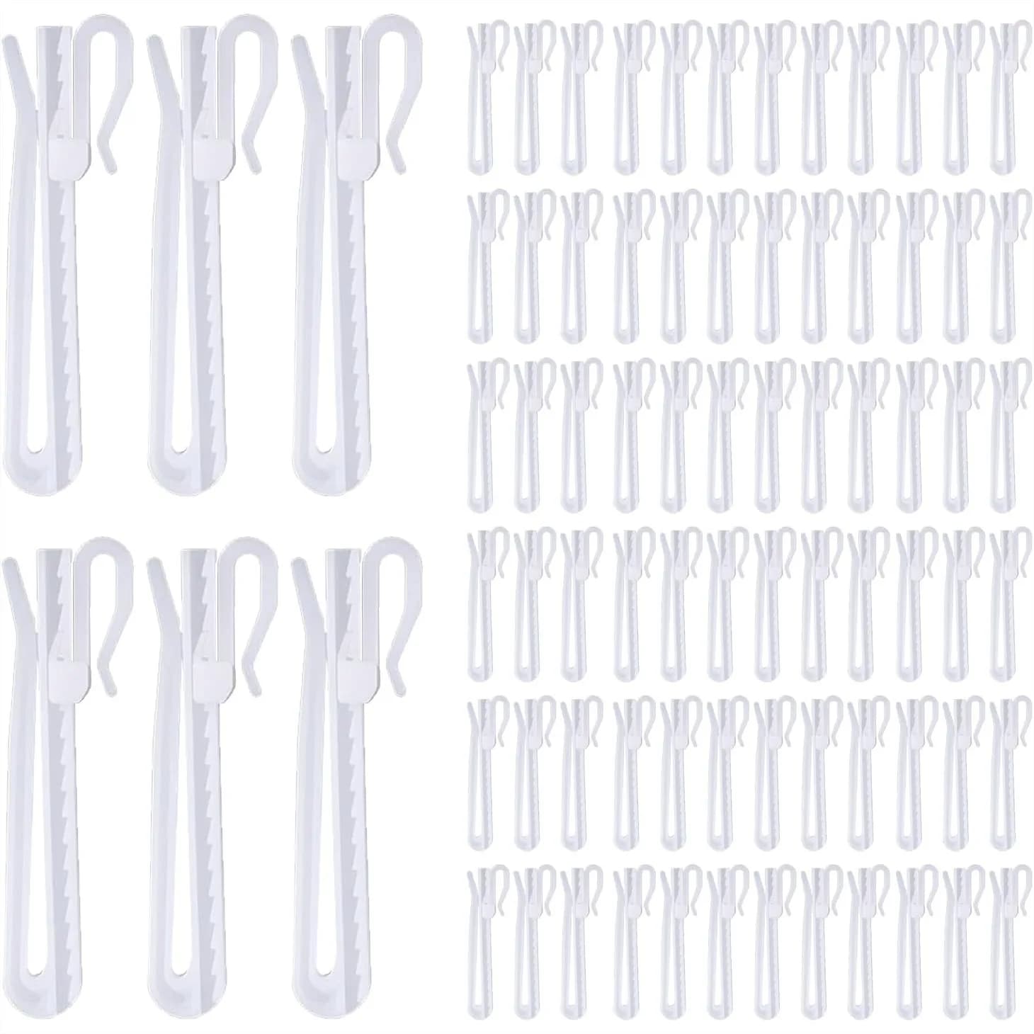 80 Ganci per Tende in Plastica con Sistema a Cricchetto, Ganci Regolabili per Tende a Pieghe per Finestre, Porte e Tende Doccia, 3,54 Pollici