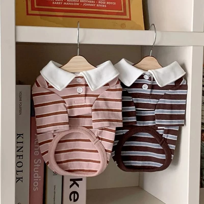 Maglietta Traspirante per Animali Domestici, Abbigliamento Estivo Trendy a Righe per Cani, Camicia con Colletto, Canotta per Teddy, Maglietta a Maniche Corte alla Moda per Bichon Frise