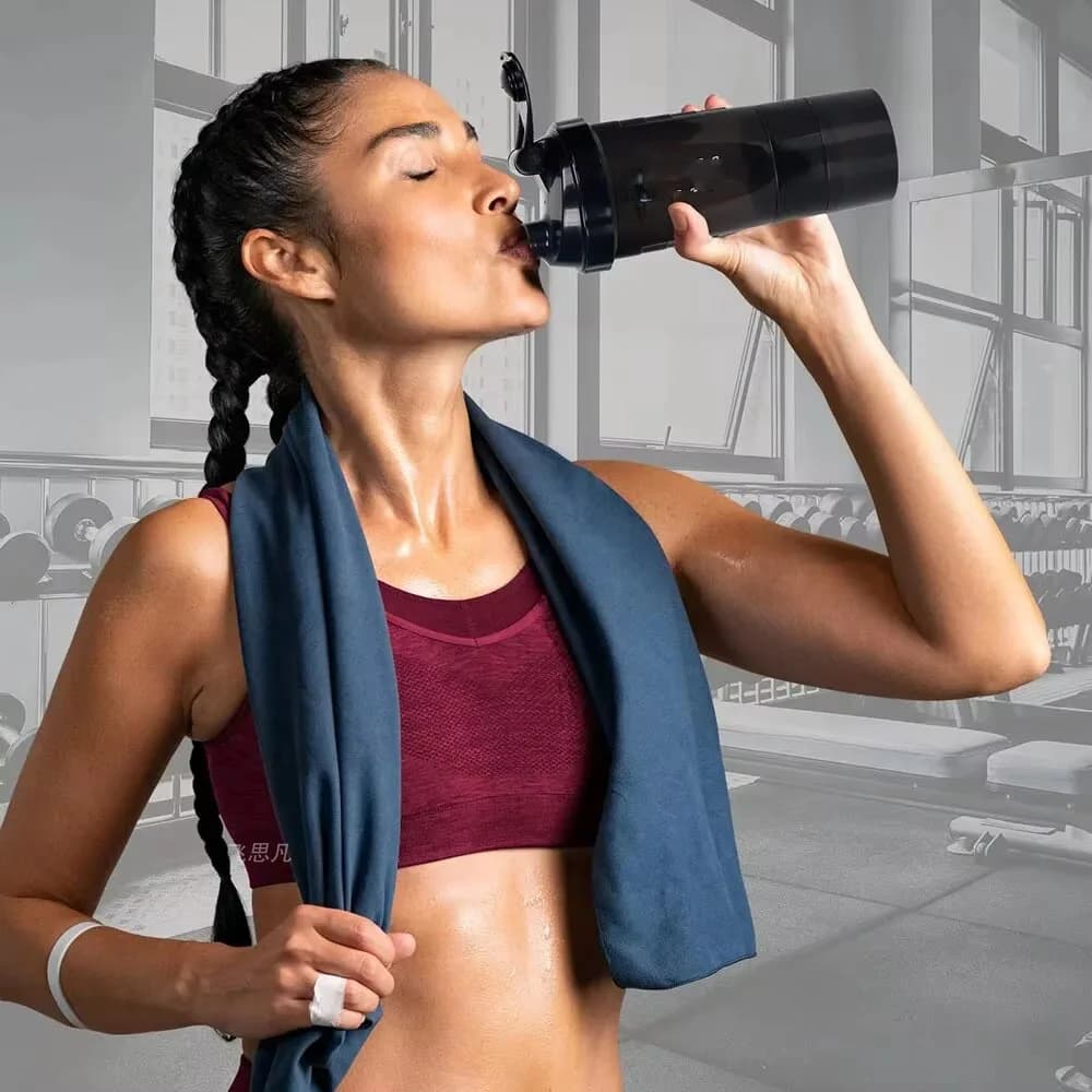 3‑Layer Protein Shaker Bottle, Plastic Powder Mixing Shake Cup, Leak‑Proof Water Bottle for Gym Exercise Drink Accessories