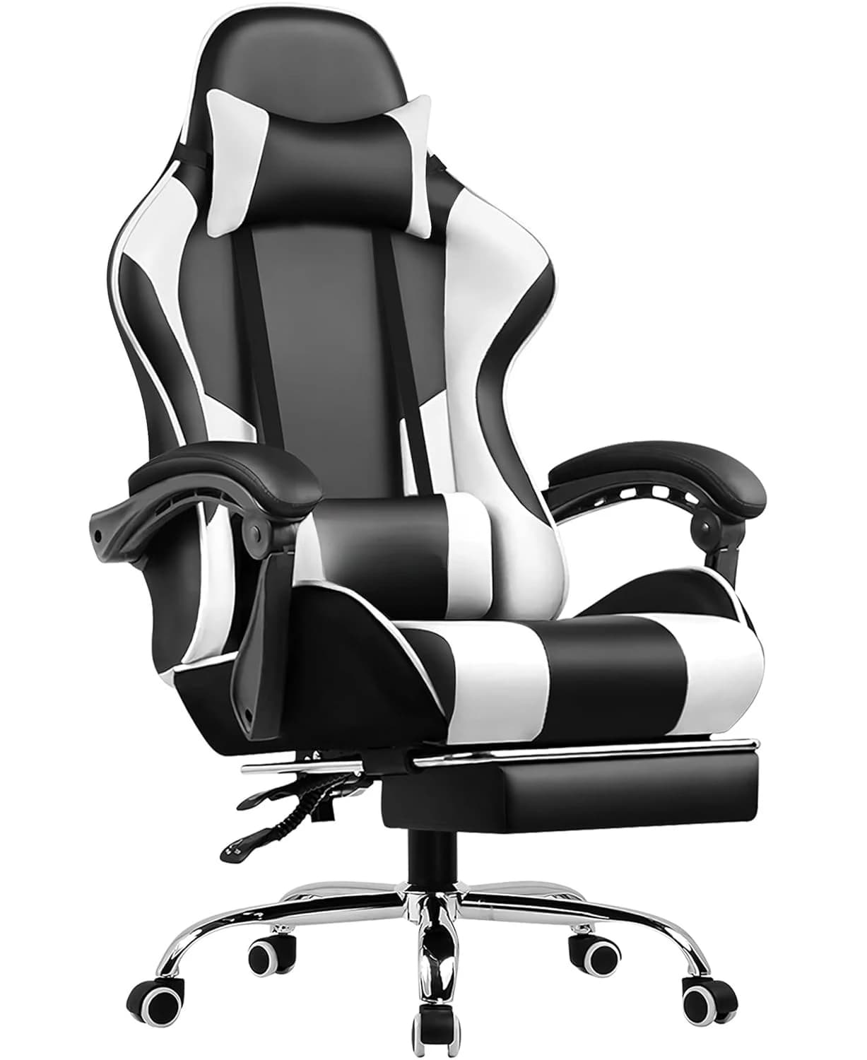 Sedia da Gaming Ergonomica Regolabile Girevole con Poggiapiedi, Supporto Lombare e Poggiatesta, per Ufficio e Gaming, Bianca, Personalizzabile