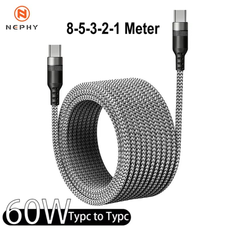 USB C to Type C Cable C to C PD 60W PD Quick Charger 1m 2m 3m 5m 8m Extension Cable for iPhone 15 16 PRO MAX Samsung Xiaomi OPPO