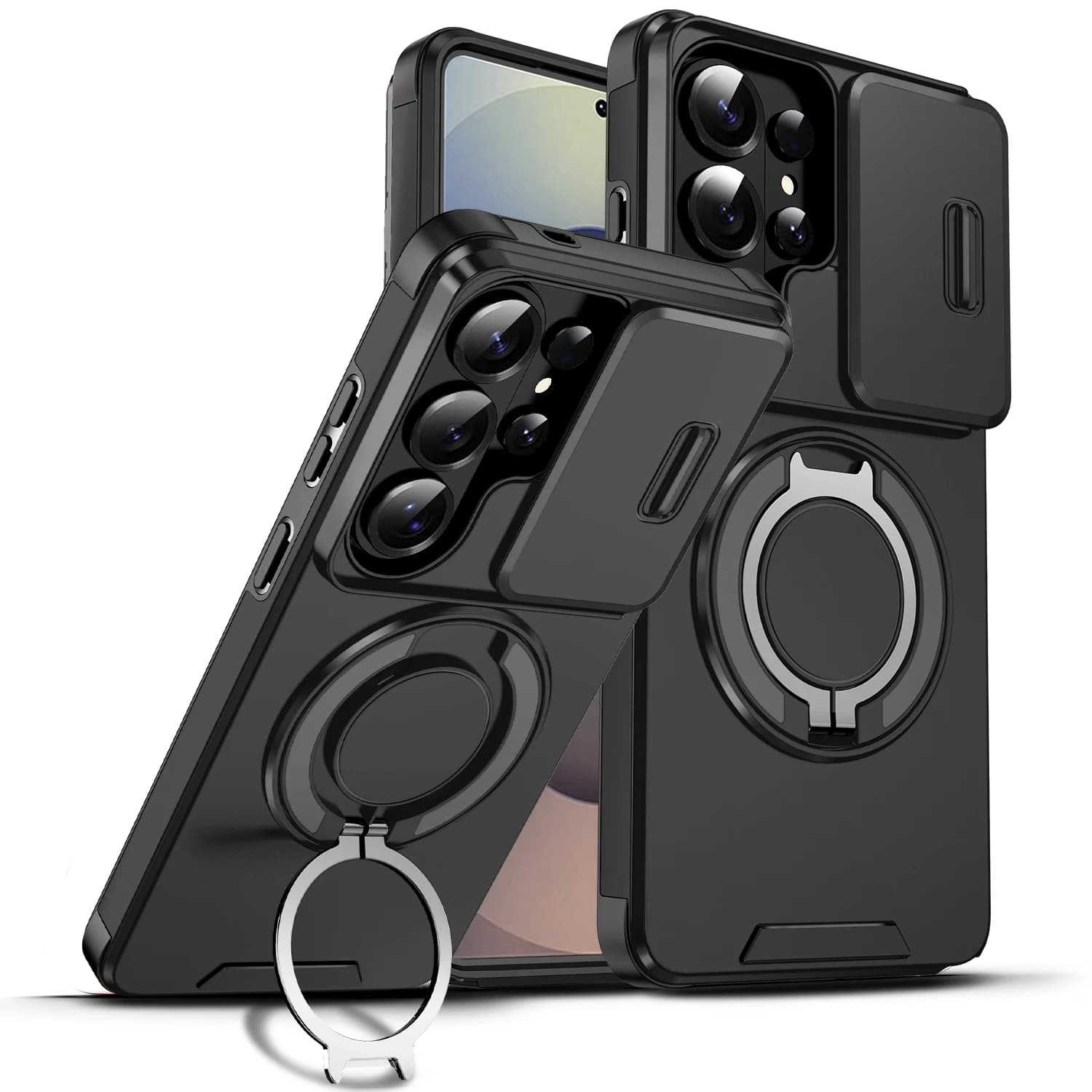 Phone case with magnetic ring support for Samsung Galaxy S26 Ultra S26 + Edge Slide Camera lens protection TPU frame plastic back cover