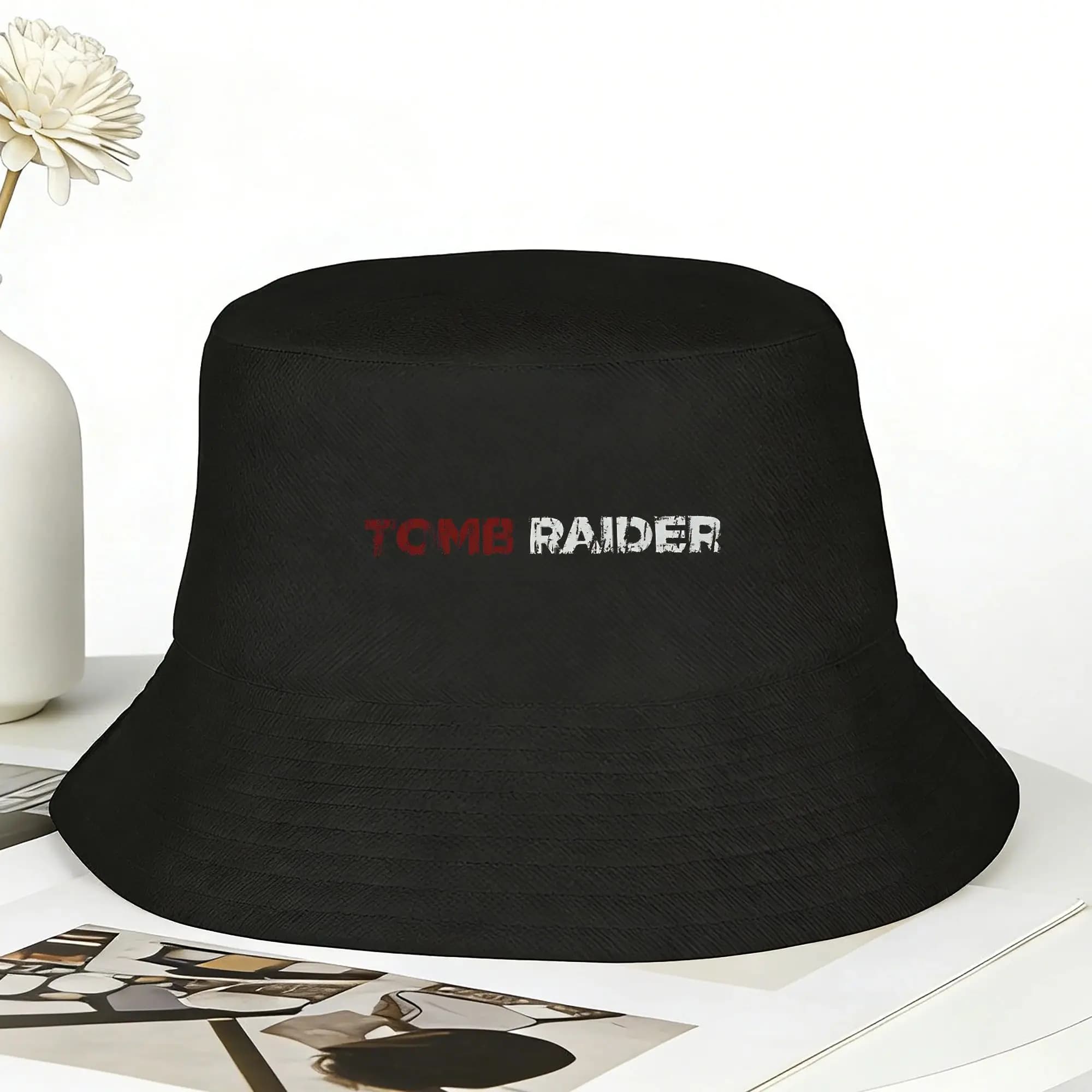 Cappello da pescatore unisex con motivo Tomb Raider, portatile, estivo, casual, da spiaggia, da viaggio, con protezione solare, motivo Hawaii