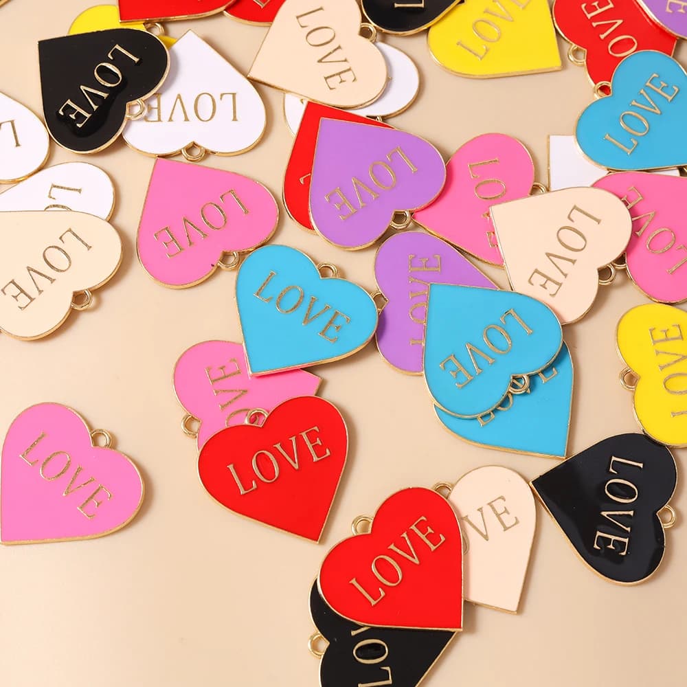 Leslie 20pcs 29*27mm Colorful Love Heart Charms for Cute Heart Earrings Bracelet Necklace Pendant Diy Jewelry Making Accessories