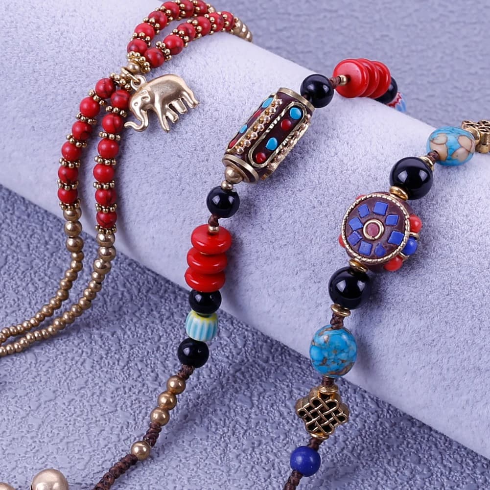 Original Tibetan Bracelets Bohemio Ethnic Style Retro Design Woven Braided Bronze Beads Bell Bracelet for Men Women Jewelry