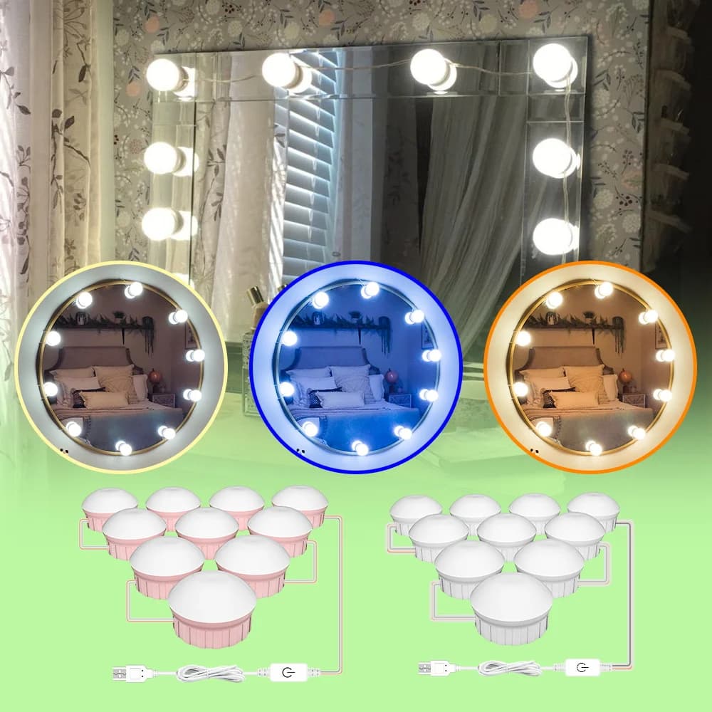 Specchio per il trucco Lampadina a LED Lampada da toeletta per bagno per camera da letto Decorazione specchio Illuminazione di riempimento USB DC5V 3 colori dimmerabili