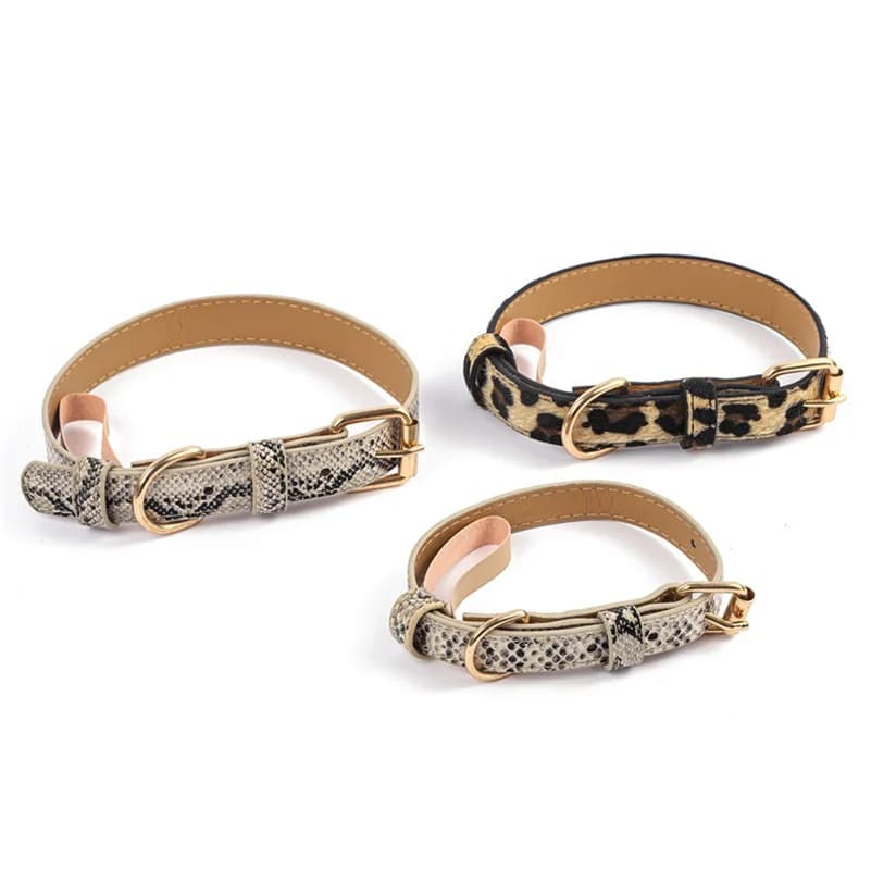 Fashionable Leopard Print Dog Collar PU Soft Adjustable Pet Collar Durable Dog Collars for Small Medium Dogs Outdoor Pet Supplie