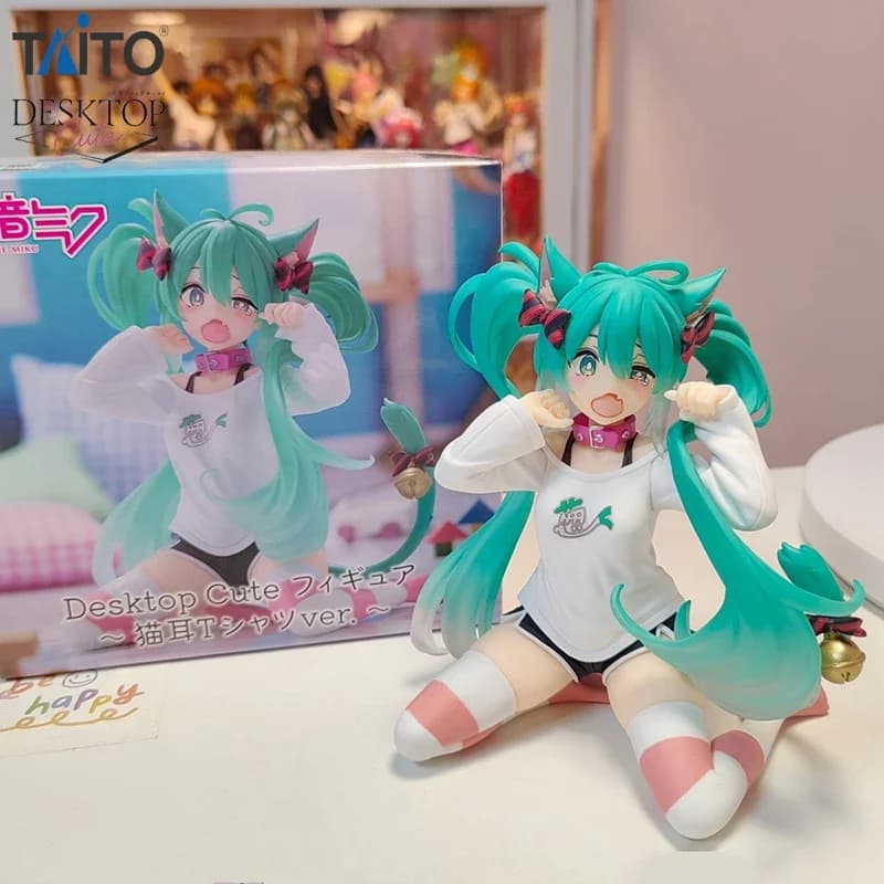 In Stock TAiTO Desktop Cute Hatsune Miku ~Cat Ear T-shirt Ver.~ PVC 13CM Anime Action Figures Model Toy
