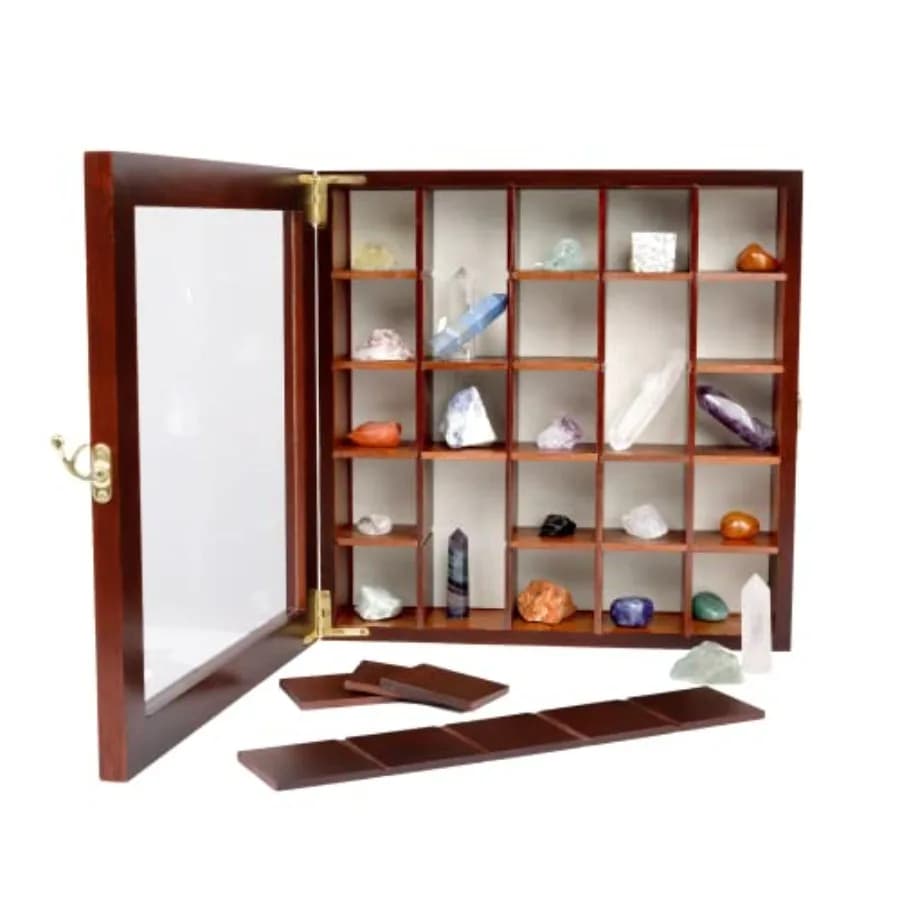 Espositore Regolabile per Rocce con Base in Tessuto per Esposizione Minerali e Conservazione Cristalli - Shadow Box con Finitura Scura e Scomparti Regolabili