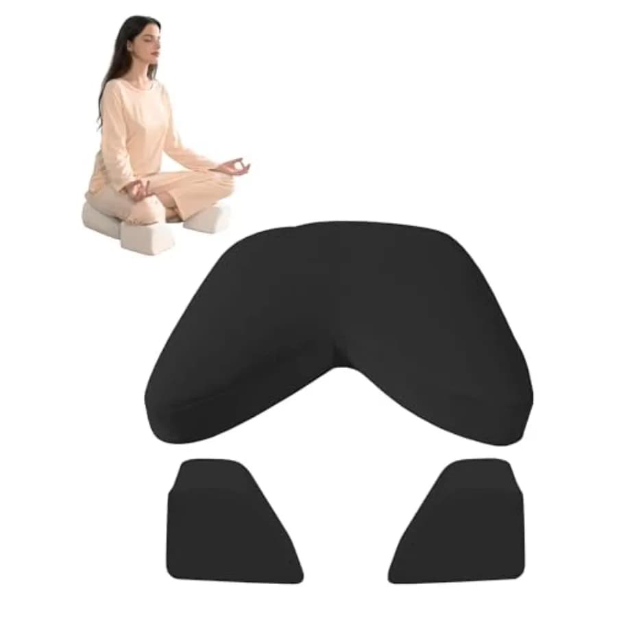 Meditation Cushion Set Zafu Yoga Floor Pillow with Knee Support Pads Buckwheat Hull Filling Carry Bag and Zabuton-Style Base