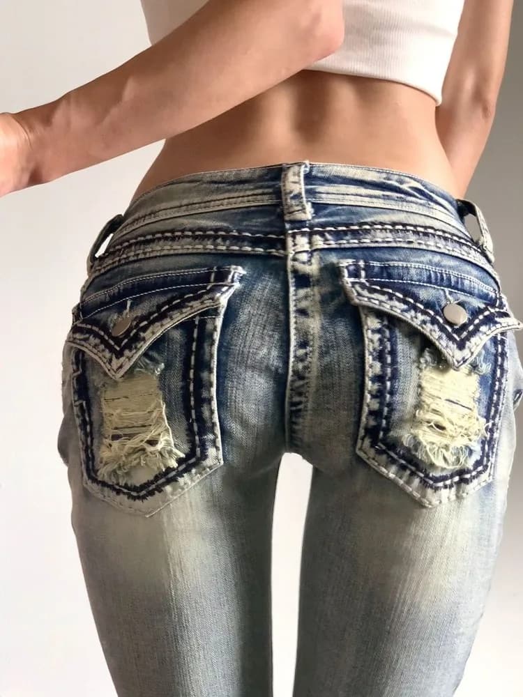 American Plus Size Rivet Stitch Micro Pantaloni svasati Donna 2026 Spring Babes Y2k Design Sense Pantaloni lavabili Jeans lunghi casual