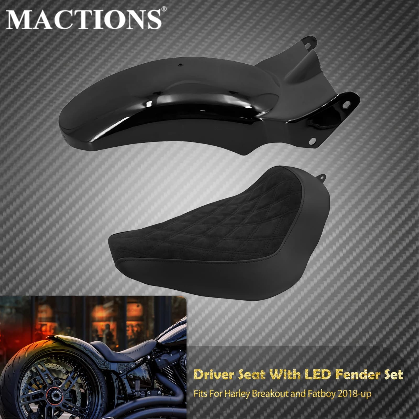 Parafango Posteriore per Moto con Luce LED di Segnalazione e Sedile Singolo per Harley Softail Fat Boy Breakout 2018-2023