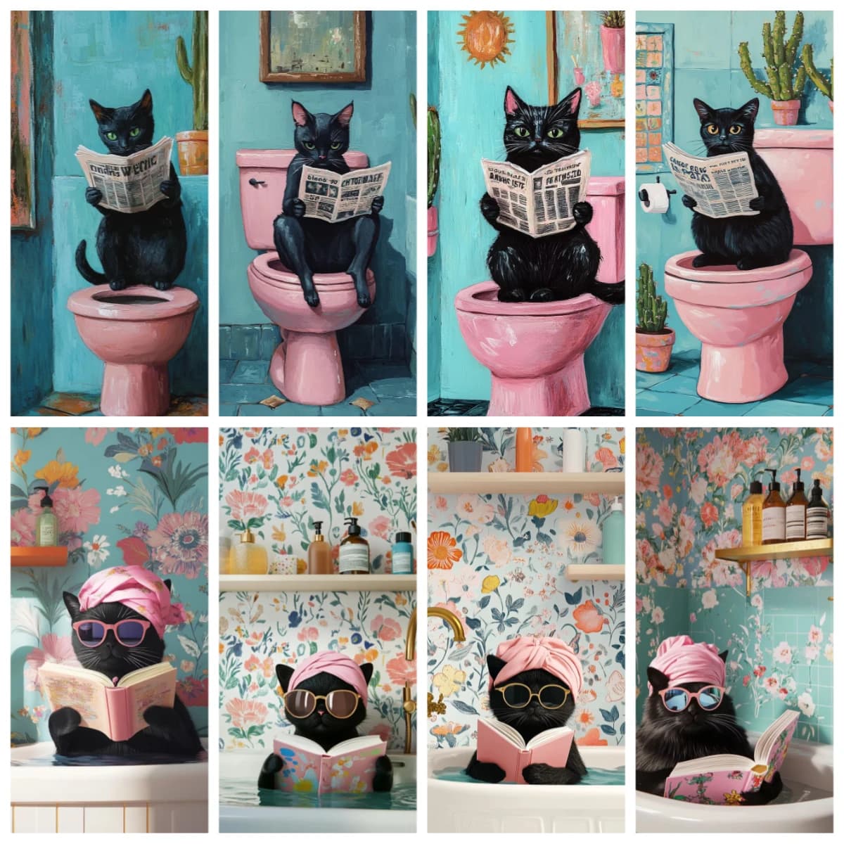 Acrylic Paint By Numbers Fashion Cat Floral Bathroom Painting By Numbers On Canvas Coloring By Number For Adults Paint Digital
