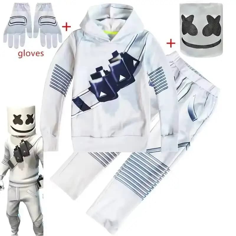 Costumi Interessanti da DJ Marshmello per Cosplay, Maschere, Felpe con Cappuccio, Completo per Feste di Halloween per Bambini e Ragazzi