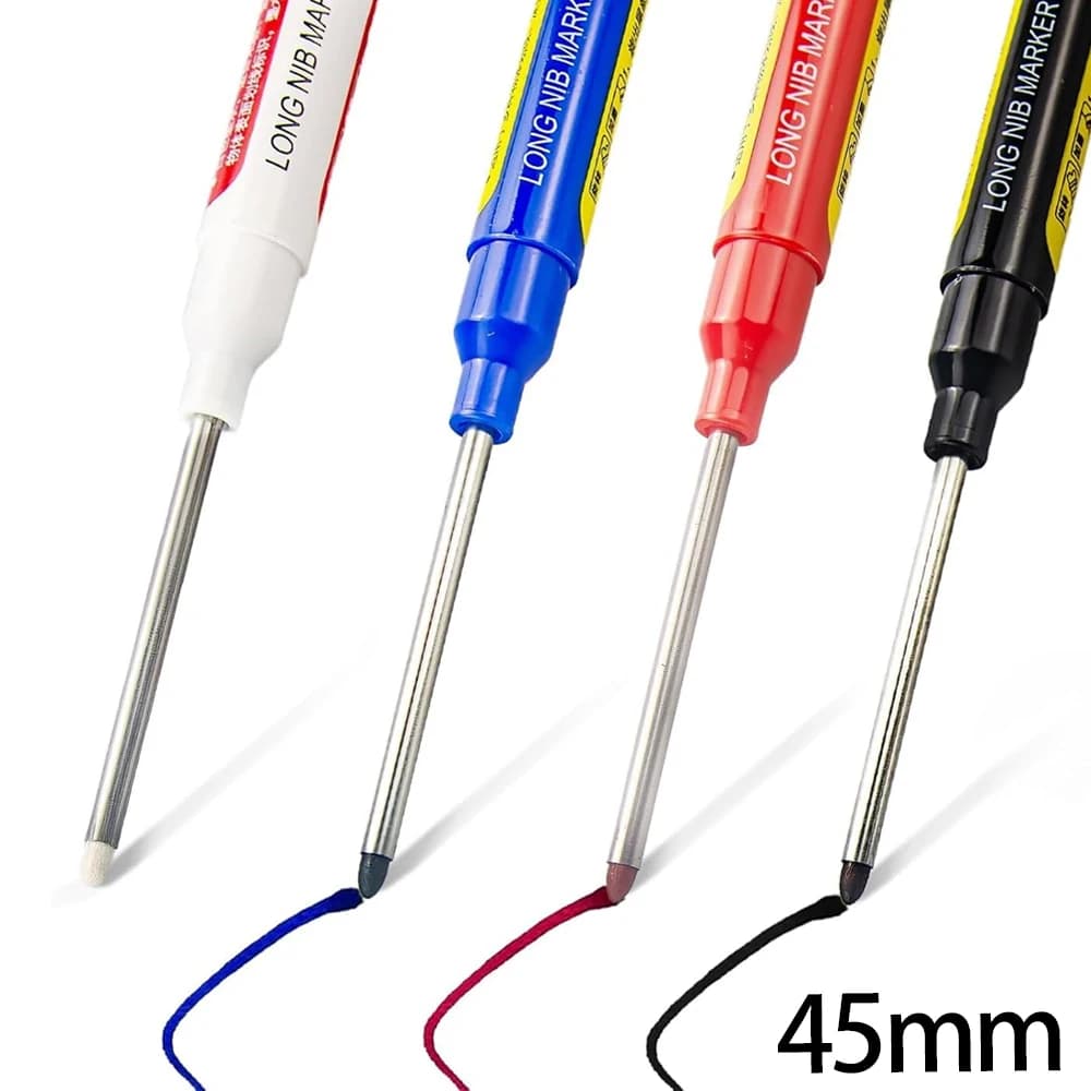 1-4pcs 45mm Deep Hole Marker Pens Waterproof Long Nib Head Carpenter Pen Water-based Paint Pens For Measuring Woodworking Office