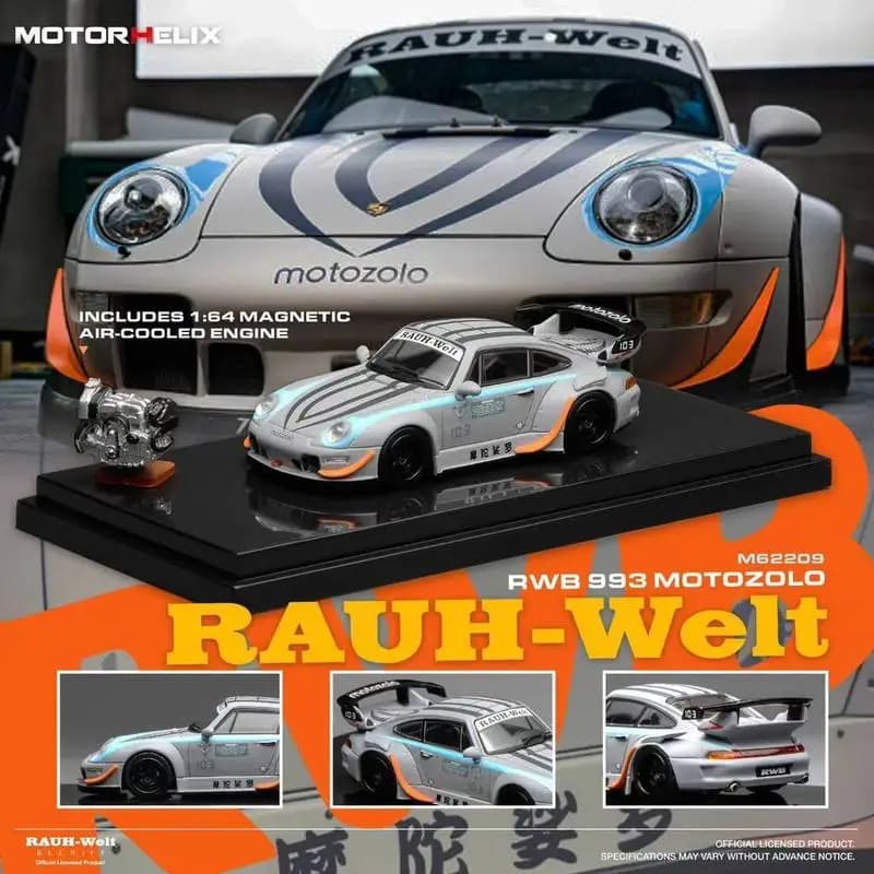 Motorhelix-MH 1/64 Porsche 911 993 RWB Motozolo Diecast Car Model Alloy Simulation Collection Toy Gift For Boys#peetyeee