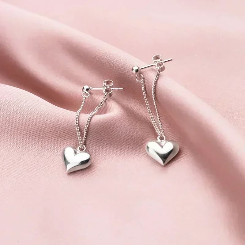 Sterling 925 Sterling Silver Earrings for Women Heart Chain Earrings Jewelry Prevent Allergy Accessories For Party Earrings
